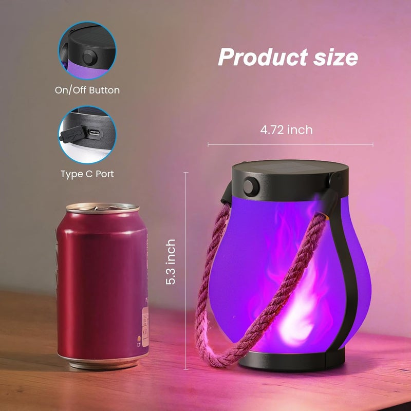 Hompavo Gen2 Solar Lanterns Outdoor Waterproof with Realistic Flickering Flame, Dual Charging (USB/Solar) & 2 Modes - Decorative Hanging/Table Lights for Patio Garden Porch Halloween Decor, 2/Purple - Image 5